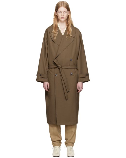 Lemaire Brown Double-Breasted Trench Coat