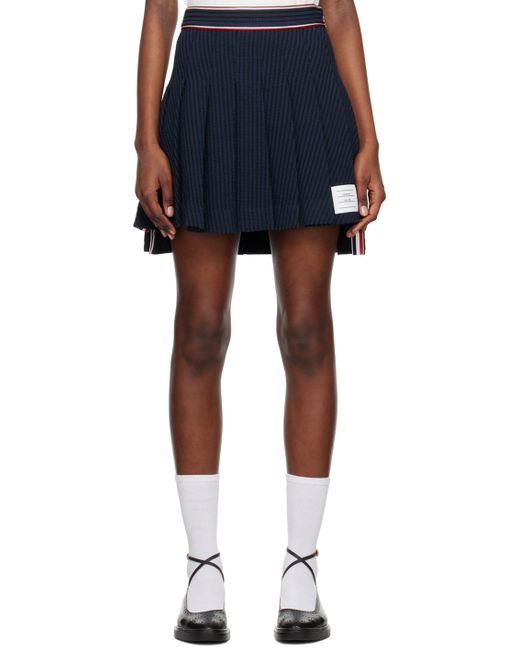 Thom Browne Navy Pleated Miniskirt