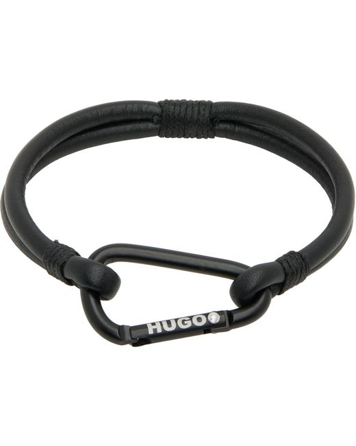 Hugo Boss Leather Branded Carabiner Bracelet