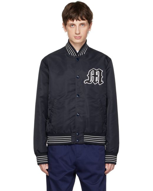 Msgm Navy Embroidered Bomber Jacket