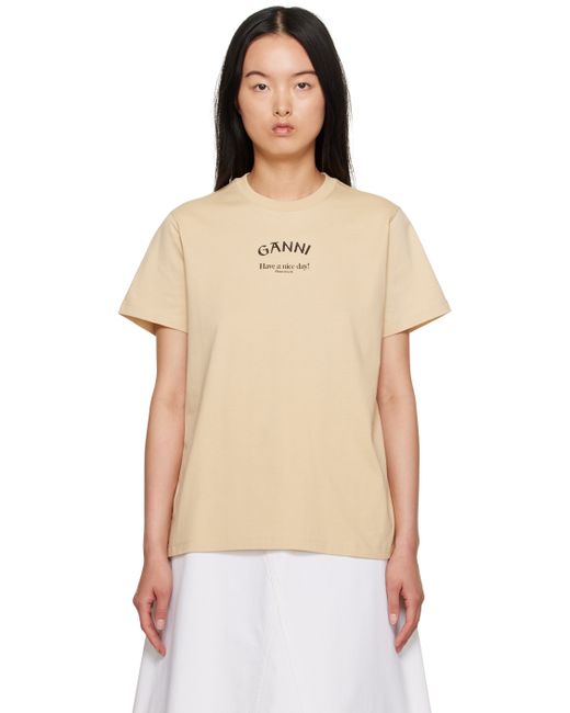 Ganni Beige Printed T-Shirt