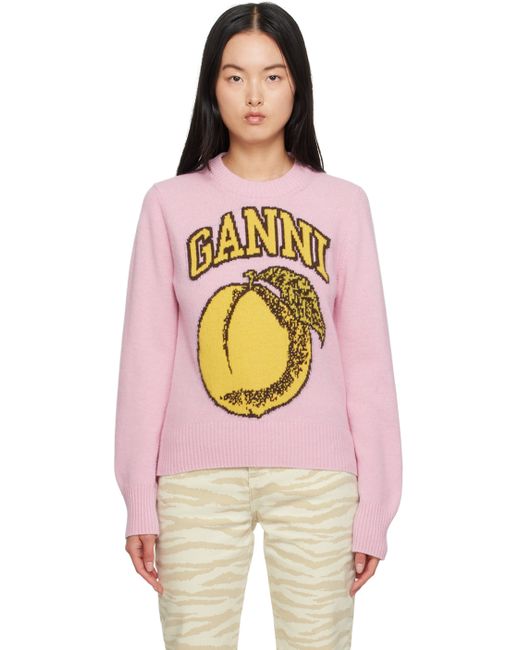 Ganni Pink Jacquard Sweater