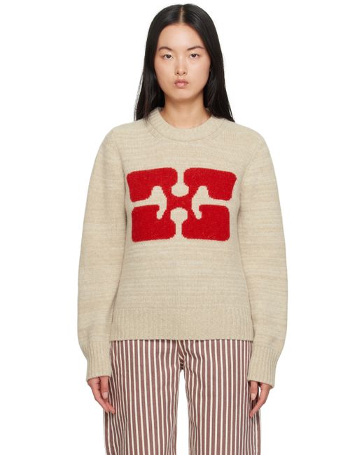 Ganni Beige Jacquard Sweater
