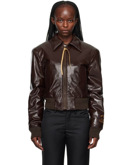 Acne Studios Burgundy Crinkled Leather Bomber Jacket