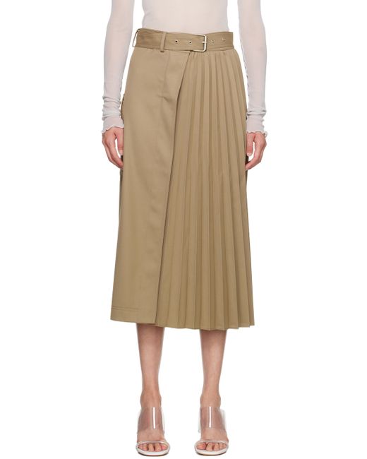 Lvir Tan Belted Midi Skirt