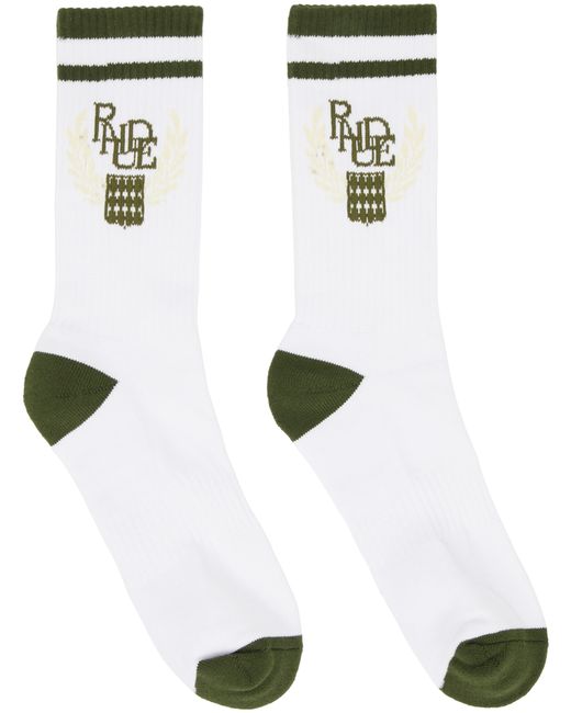 Rhude White Khaki Crest Socks