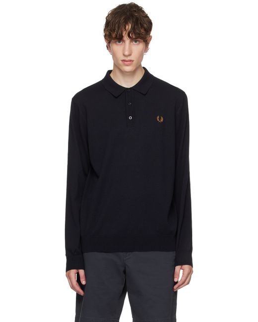 Fred Perry Navy Embroidered Long Sleeve Polo