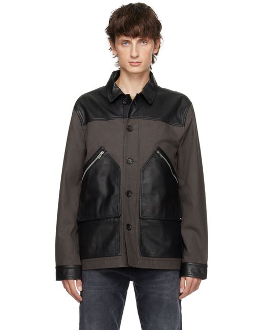 PS Paul Smith Brown Paneled Leather Jacket