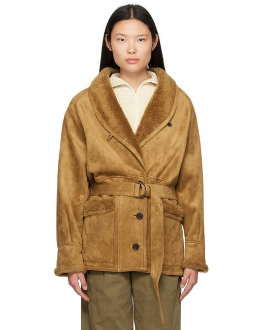Lvir Tan Paneled Faux-Leather Coat