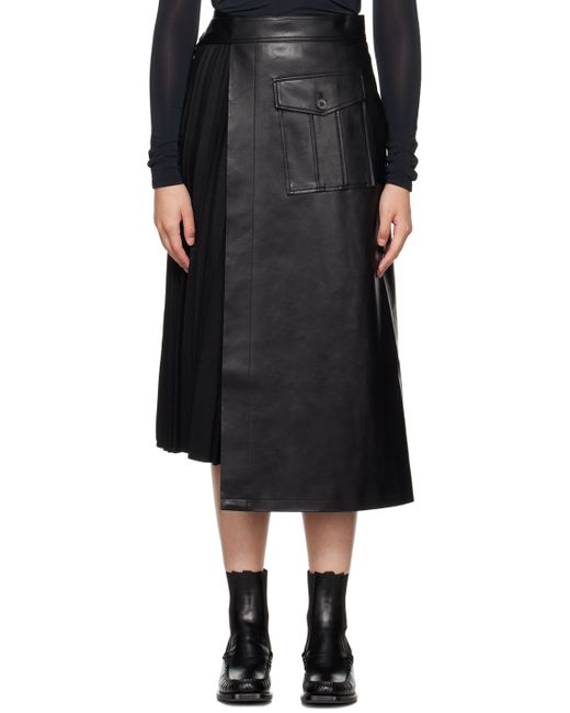 Lvir Pleated Faux-Leather Midi Skirt