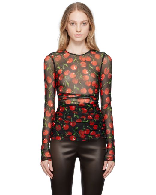 Dolce & Gabbana Red Cherry Print Long Sleeve T-Shirt