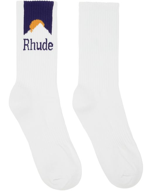 Rhude White Navy Mountain Logo Socks