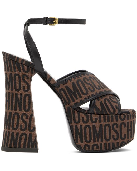 Moschino Black Logo Jacquard Heels