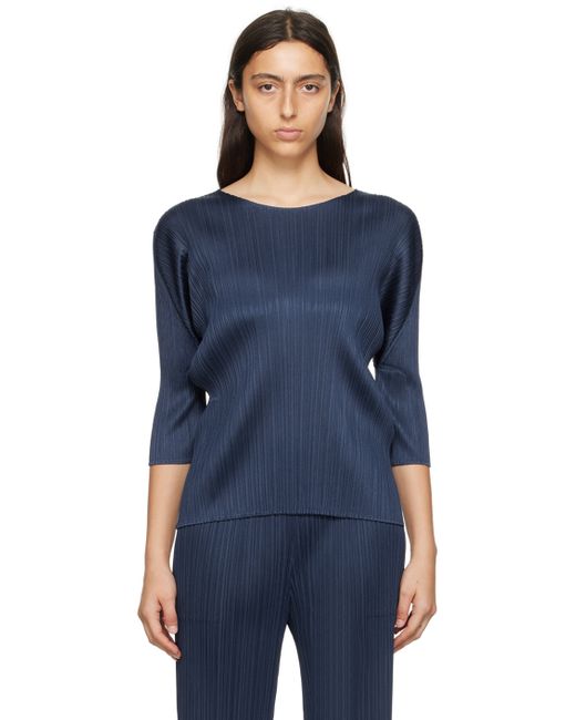 Pleats Please By Issey Miyake Navy Monthly Colors August Long Sleeve T-Shirt