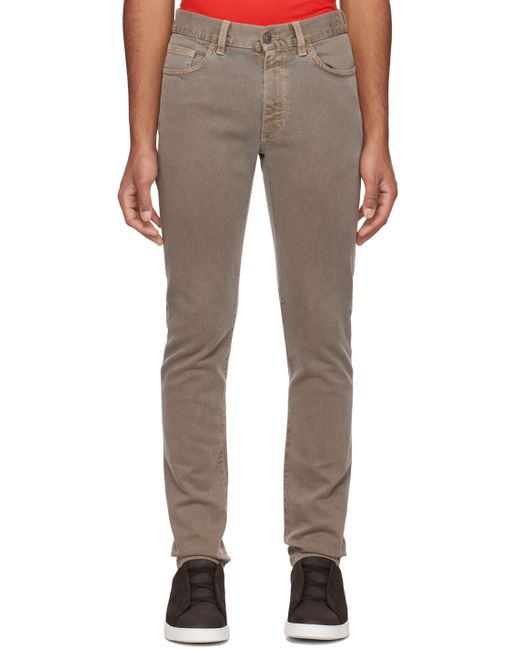 Z Zegna Taupe Garment-Dyed Jeans