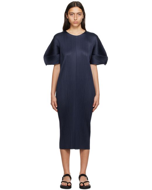 Pleats Please By Issey Miyake Navy Monthly Colors August Midi Dress