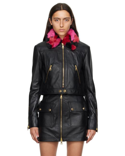 Versace Jeans Couture Spread Collar Leather Faux-Fur Jacket