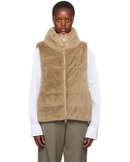 Herno Tan Quilted Faux-Fur Down Vest