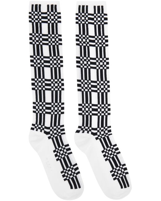 Marni White Black Check Socks
