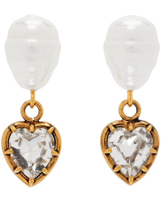 Erdem Gold Pearl Heart Drop Earrings