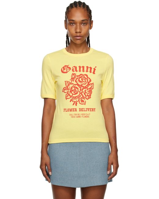 Ganni Yellow Printed T-Shirt