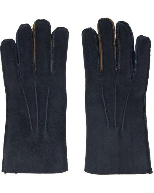 Paul Smith Navy Pinched Seam Shearling Gloves