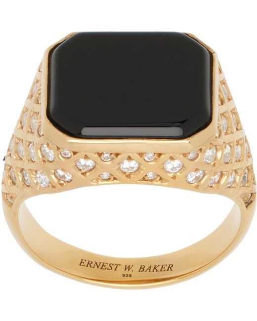 Ernest W. Baker Gold Diamond Quilted Stone Ring