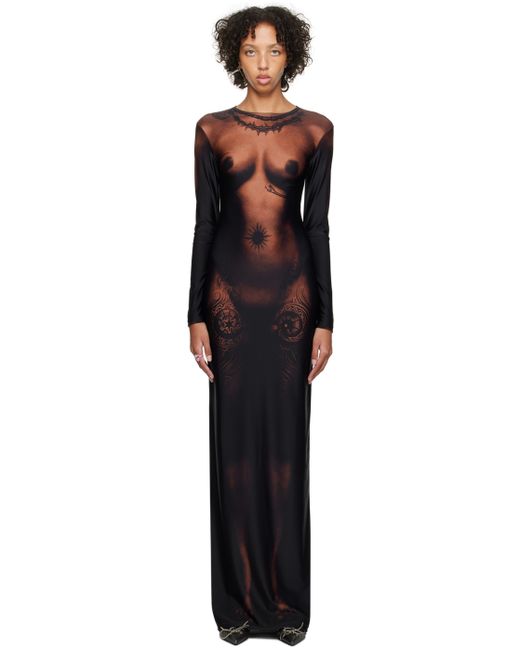 Jean Paul Gaultier Black The Long Ebony Body Tattoo Maxi Dress