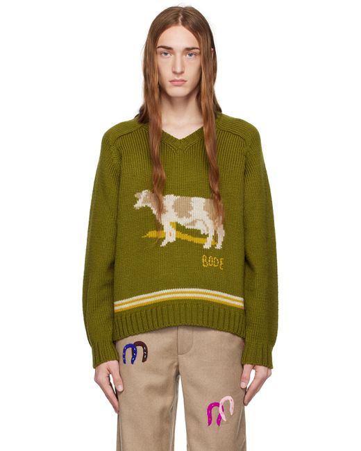 Bode Khaki Cattle Sweater