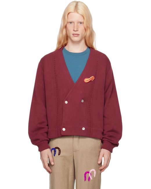 Bode Burgundy Double-Breasted Cardigan