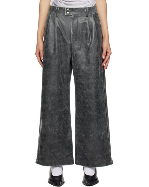 Vaquera Gray Distressed Leather Pants