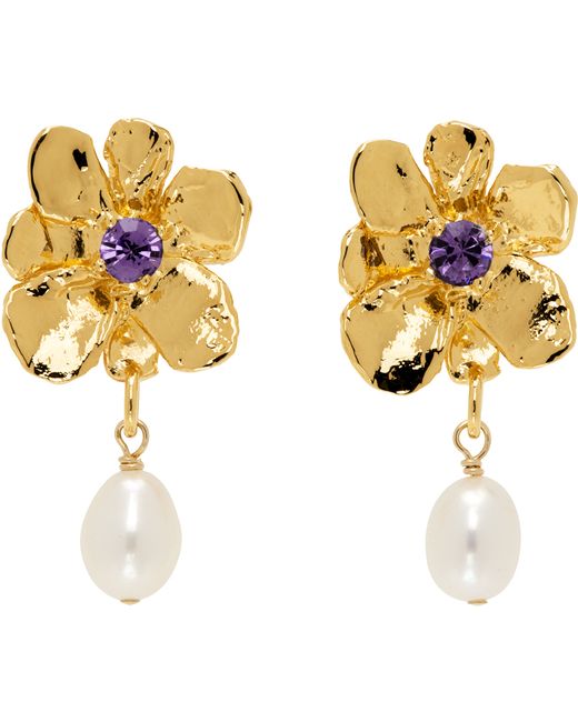 Mondo Mondo Gold Flower Pearl Drop Earrings