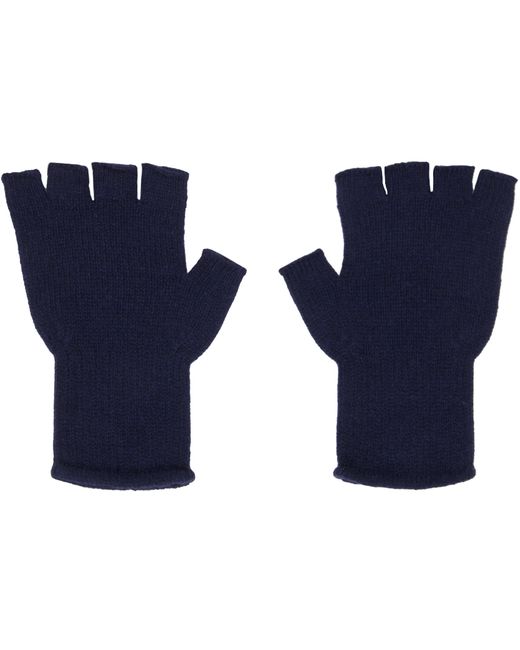 The Elder Statesman Exclusive Navy Heavy Fingerless Gloves