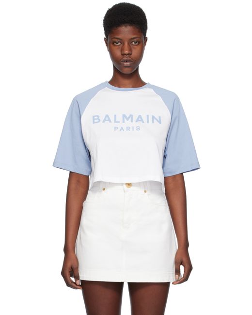 Balmain Blue Raglan Sleeve T-Shirt