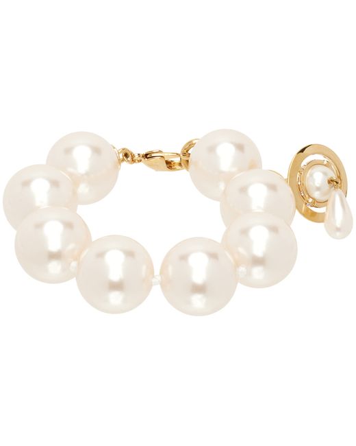 Vivienne Westwood Gold White Giant Pearl Drop Bracelet