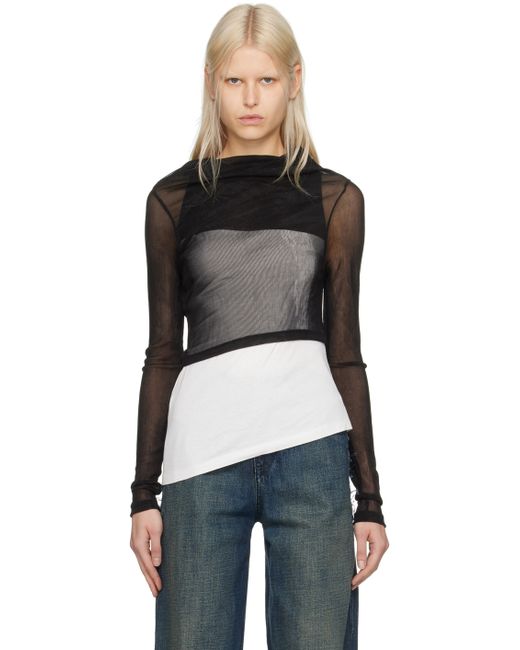 Mm6 Maison Margiela Black Asymmetric Long Sleeve T-Shirt