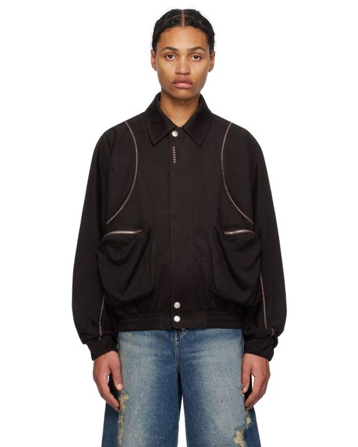 lesugiatelier Embroidered Faux-Leather Bomber Jacket