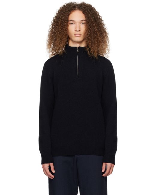 Sunspel Navy Half-Zip Sweater