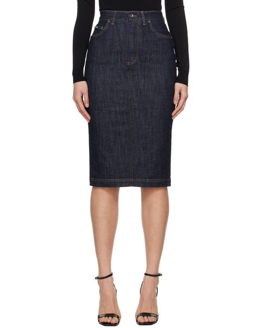 Dolce & Gabbana Navy Vented Denim Midi Skirt