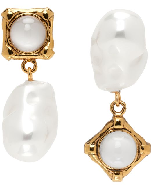 Erdem Gold Pearl Stone Drop Earrings