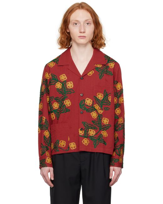 Bode Red Marigold Wreath Long Sleeve Shirt