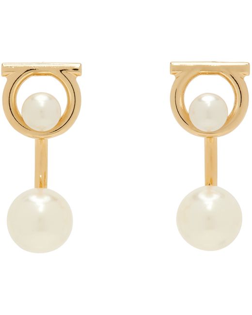 Ferragamo Gold Gancini Faux-Pearl Earrings