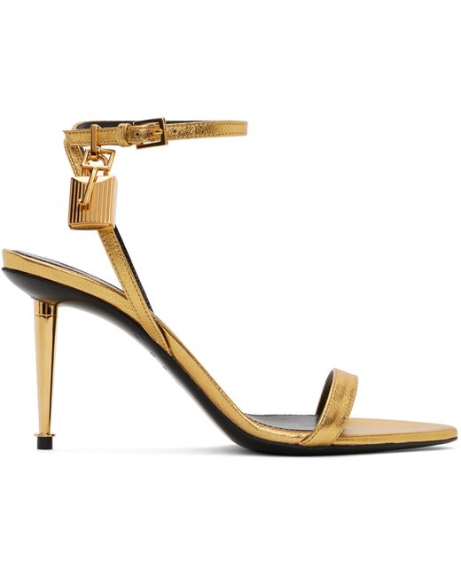 Tom Ford Gold Padlock Pointy Naked Heeled Sandals