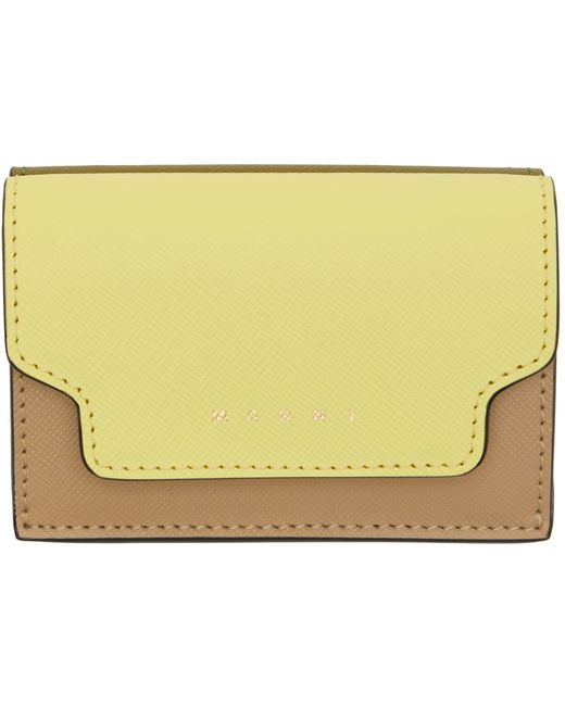 Marni Yellow Khaki Saffiano Leather Trifold Wallet