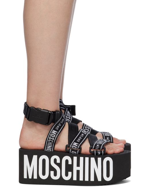 Moschino Logo Tape Wedge Platform Flat Sandals