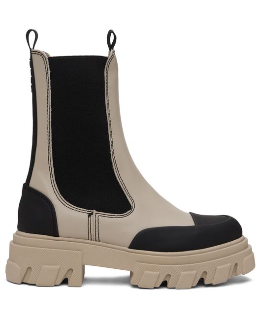 Ganni Taupe Cleated Mid Chelsea Boots