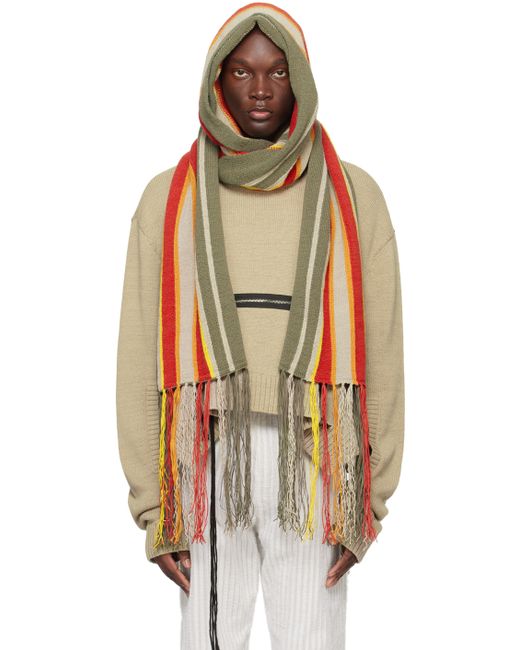Craig Green Gray Red Stripe Hooded Scarf