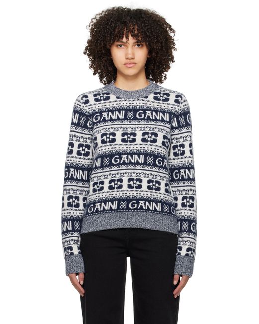 Ganni White Jacquard Sweater