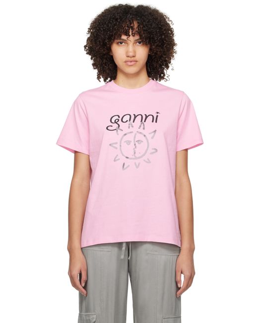 Ganni Pink Printed T-Shirt