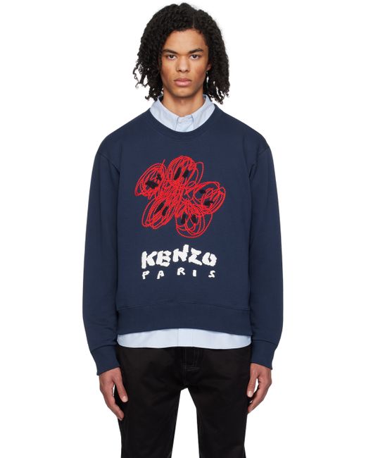 Kenzo Navy Paris Drawn Varsity Sweatshirt